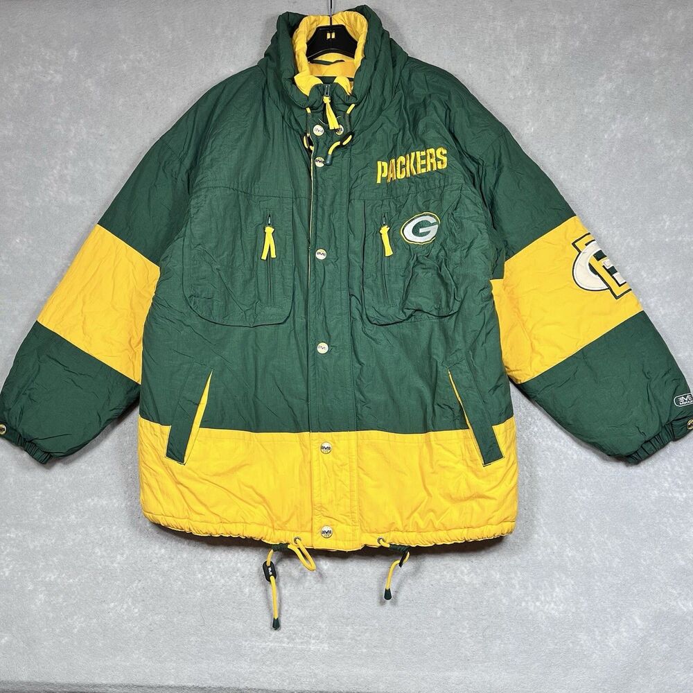 Vintage Mirage NFL Green Bay Packers Game Day Hooded Puffer Jacket XL Full Zip